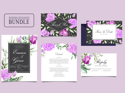 Wedding invitation card bundle with watercolor floral and leaves autumn blog bunch bundle card design embellishment fall flowers garden hand painted illustration invitation peonies planners printable roses scents template wedding