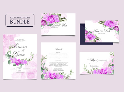Wedding invitation card set with watercolor floral and leaves background botanical card celebration design floral frame illustration invitation invite leaf nature pattern set spring summer template vector watercolor wedding