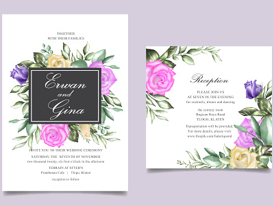 Wedding invitation card with watercolor Floral and leaves