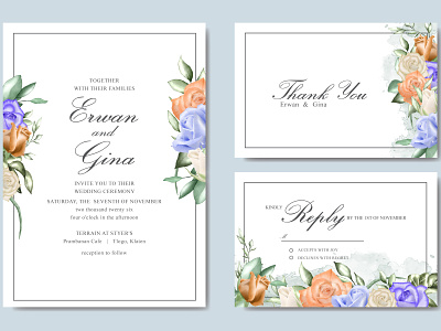Wedding invitation card with watercolor Floral and leaves