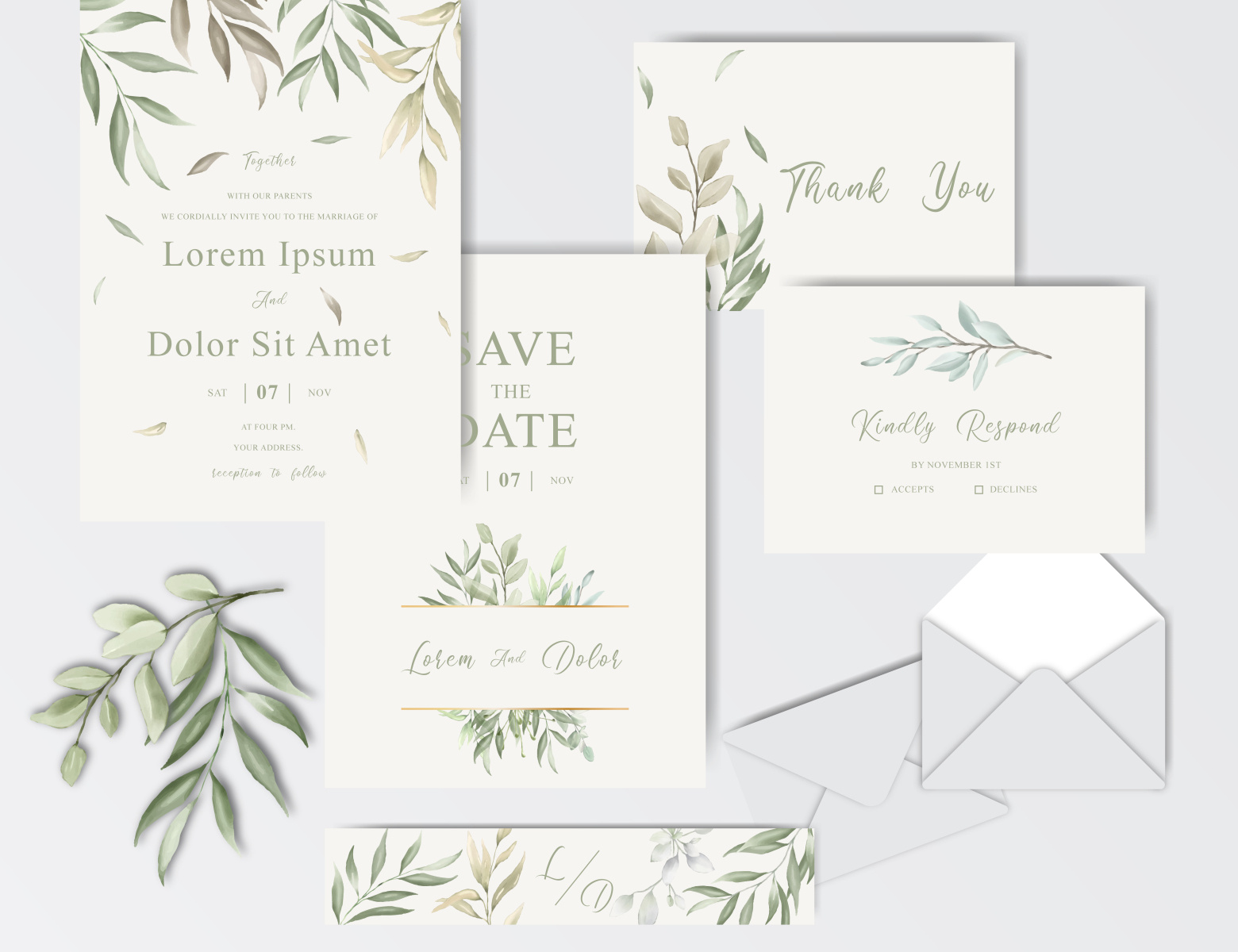 Elegant Wedding Invitation Card with Watercolor Leaf by Federiqo E.N.D ...