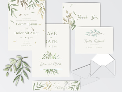Elegant Wedding Invitation Card with Watercolor Leaf