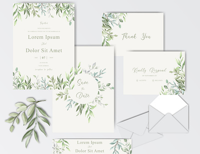 Beautiful Watercolor Wedding Invitation Template with Foliage beautiful botanical card decoration design elegant floral foliage frame greenery illustration invitation invite leaf nature template vector vintage watercolor wedding