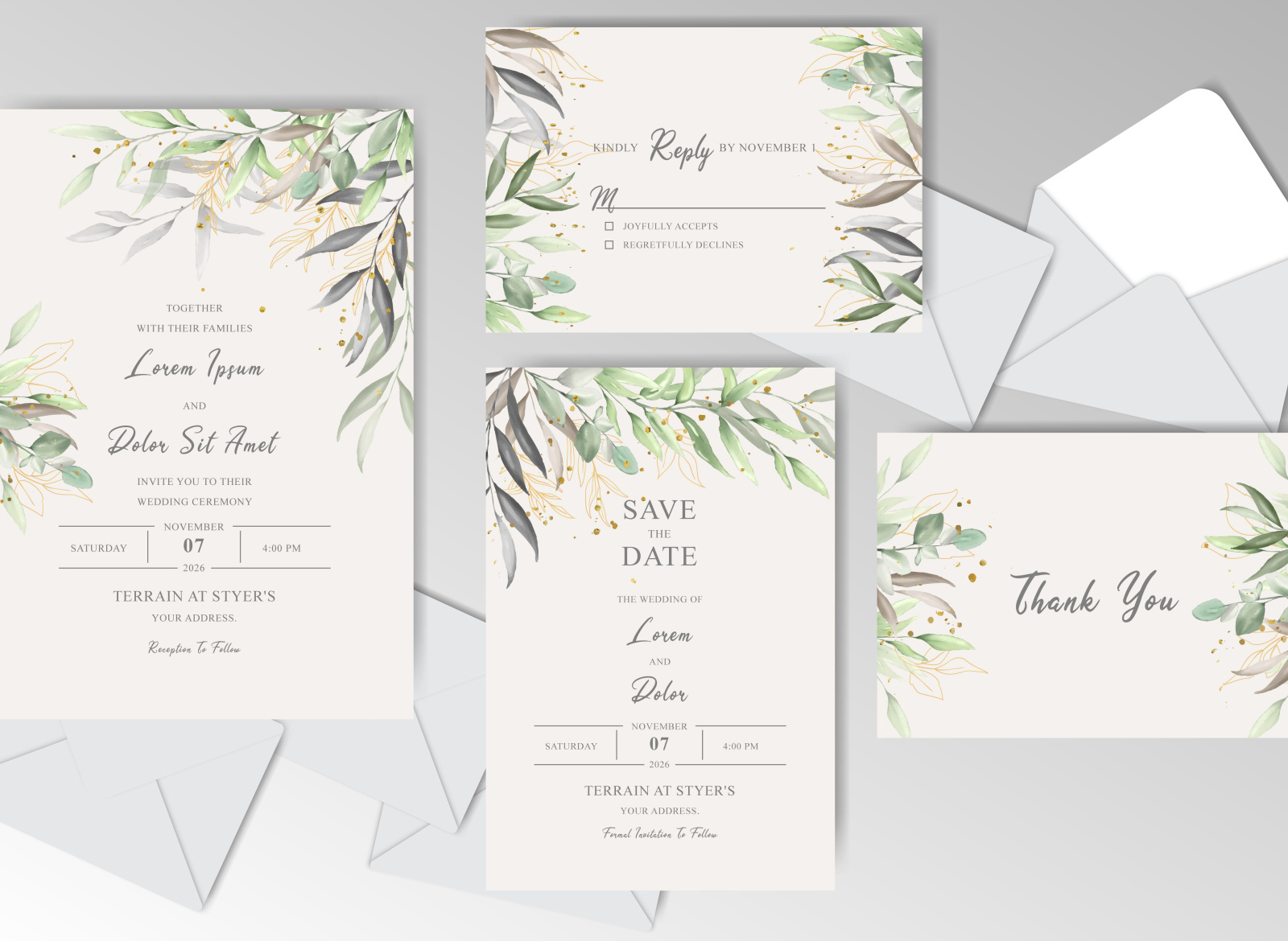 Greenery Watercolor Wedding Stationary with Elegant Foliage by Federiqo ...