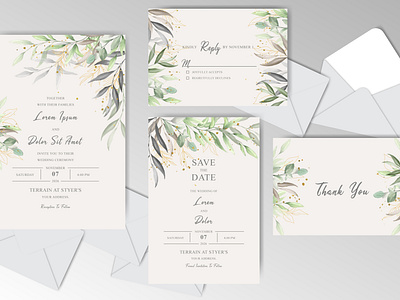 Greenery Watercolor Wedding Stationary with Elegant Foliage