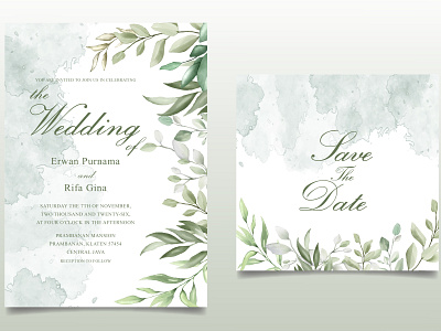 Elegant Hand drawn Wedding invitation card with Beautiful Leaves background beautiful card celebration decoration decorative design elegant floral flower frame invitation invite leaf retro romantic template vector vintage wedding