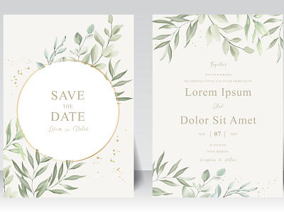 Elegant Hand drawn Wedding invitation card with Beautiful Leaves