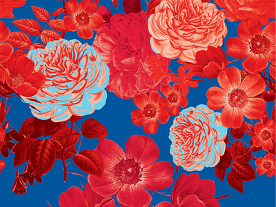 Bizuu FLOWERS blue botanical fashion fashion design fashion industry flower flowers illustration pattern pattern design plants red red blue surface pattern textile design