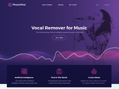 PhonicMind artificial inteligence landing page music vibrant