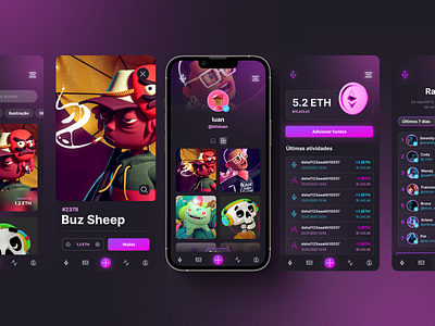 Crypto - NFT App Concept app art concept dark dark mode design inspiration figma mobile modern nft purple ui