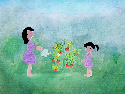 'Mom and I' Illustration digital painting illustration memories mixed media mom