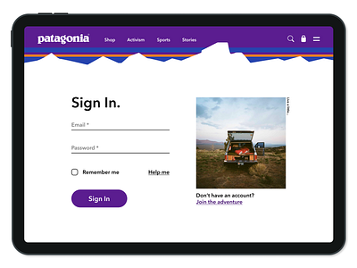 Daily UI - 001 Sign up 001 daily 100 challenge dailyui dailyui 001 dailyuichallenge design patagonia sign in sign up ui