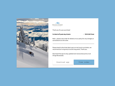 Daily UI - 017 Email receipt daily 100 challenge daily ui daily ui 017 dailyui dailyui 017 dailyui017 dailyuichallenge design email email receipt receipt revelstoke ski tickets ui