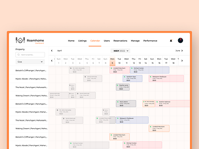 Bookings Calendar Page dashboard design illustration ui ux web design