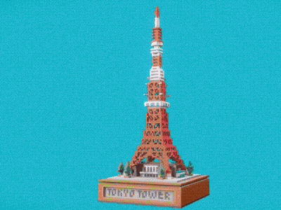Tokyo Tower voxel style - skeckfab 3d view 3d animation tokyo tower voxel