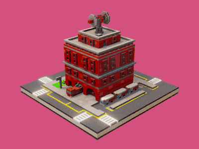 Fire station 3d animation building cartoon voxel