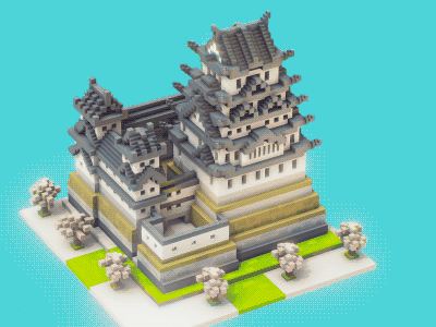 Himeji Castle 3d view animation 3d building cartoon fun voxel