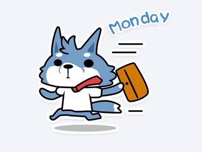 Alone's story running in Monday morning cartoon character emoji fun illustration sticker wolf