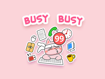 Pinky Cat Busy cartoon cat character emoji fun illustration sticker