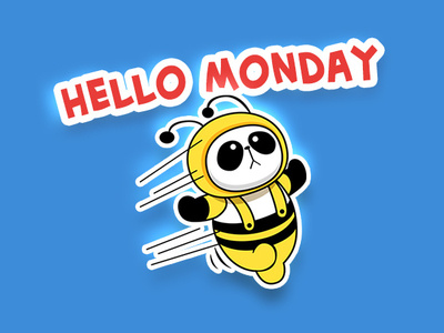 Panda Hello Monday cartoon character emoji fun illustration panda sticker