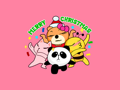 Sticker Panda Bee Cat Merry Christmas! ajone bee cartoon cat character emoji fun illustration merry christmas panda sticker
