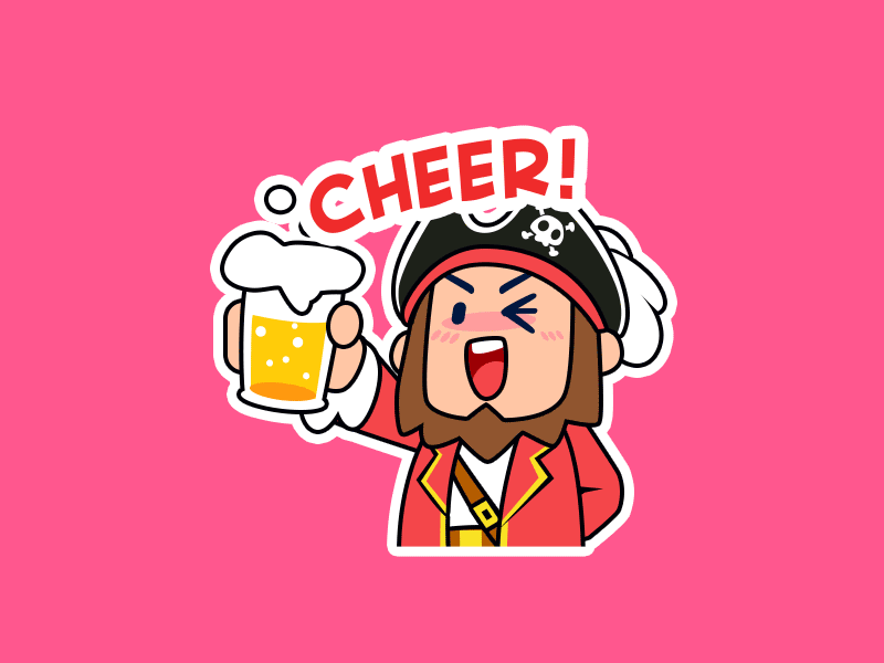 Pirate Boss Cheer Beer Animation 3d beer cartoon celebrations character cheer emoji fun illustration pirate sticker