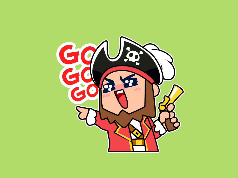 "GO!GO!GO!" cartoon character emoji fun go illustration pirate sticker