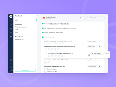 Feedback Request Editor app application design desktop drafts drag and drop emoji feedback figma form inbox ixd product design ui ux