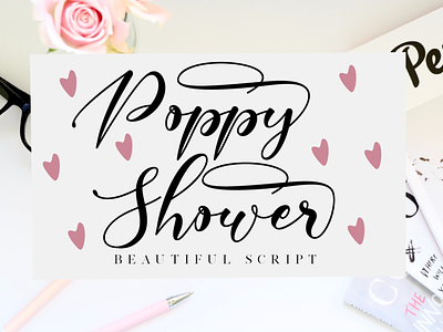 Poppy Shower app branding calligraphy elegant font girly lettering logo modern natural script sweet