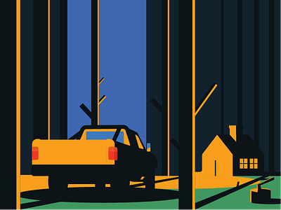 CABIN IN THE WOODS axe cabin illustration minimal trees truck vector woods