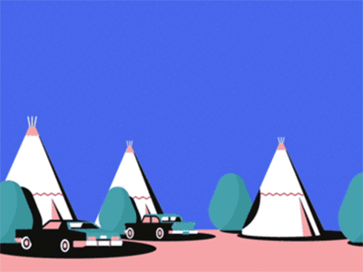 Wigwam Motel animation cars gif holbrook illustration plane roadtrip travel travelposters trees vector wigwam