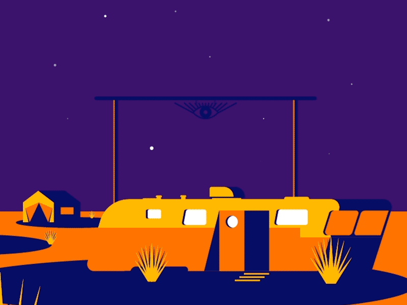 EL COSMICO airsteam animation camping comet elcosmico gif glamping marfa stars texas vector
