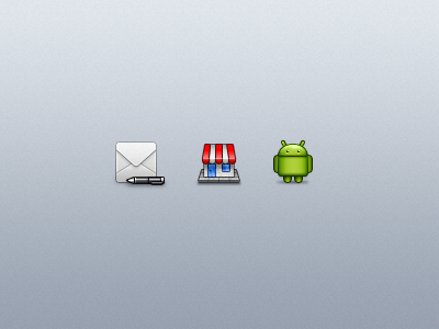 Shop, Droid, Contact icons