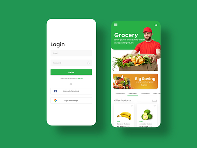 grocery Login & Home Page adobexd app cart design grocery list ui ux