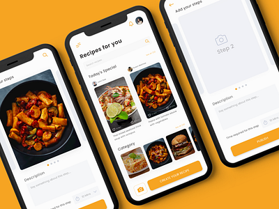 Recipes adobexd app branding design list minimal mobile recipe app ux