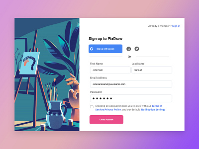Daily UI Challenge Sign Up Page #uidesign app appdesign design illustration interaction signup page ui uidesign ux uxdesign web