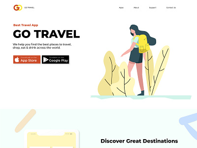 Travel App Website Mockup Sample android app home homepage illustrated illustration ios landing page mobile mobile app simple