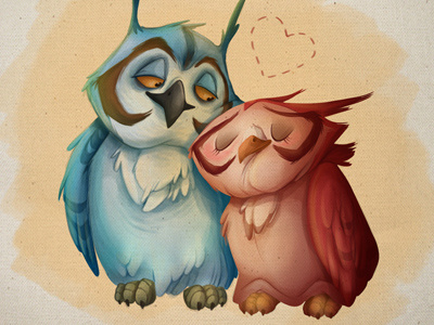 Love Birds Dribb character design digital paint owls