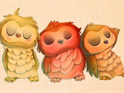 Babyowls character design digital paint owls