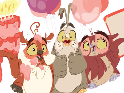 Owl Bday Dribb character design digital paint owls