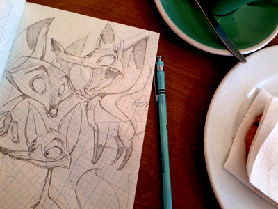 Dribb Fox character design coffee shop fox sketch