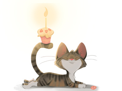Birthdayj Dribb birthday candle cat character design digital paint kitten