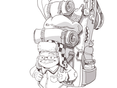 ol' camper backpack backpacking camper character design grandpa sketch
