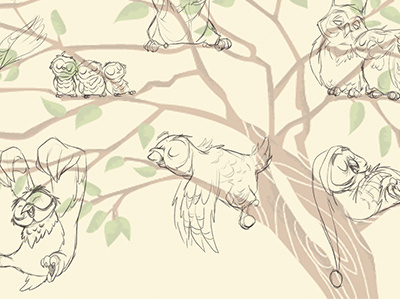 wall mural owl progress character design owls work in progress