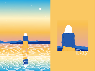 Day design graphic design illustration illustration art illustrator ocean sunset vector woman