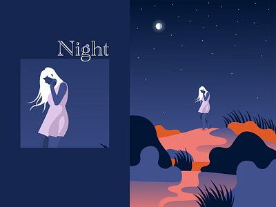Night design graphic design illustration illustration art illustrator sand dunes sunset vector woman