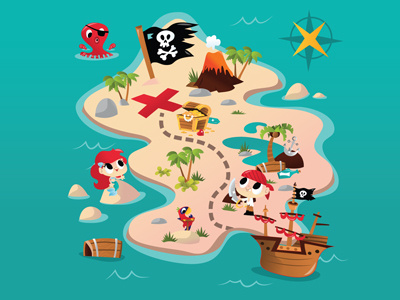 Cartoon pirate map cartoon character design cute happy illustration illustrator mermaid pirate pirate ship vector