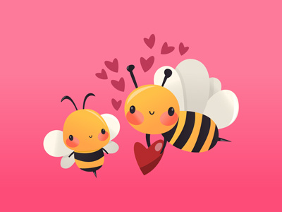 Super Cute Cartoon Honey Bees In Love adorable bees cartoon character design cute fun heart honey honey bees illustration illustrator insects love modern scene vector