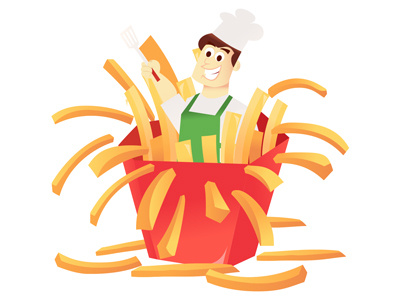 Cartoon French Fries Chef Surprise cartoon character design chef fast food french fries fun funny happy illustration illustrator restaurant surprise vector