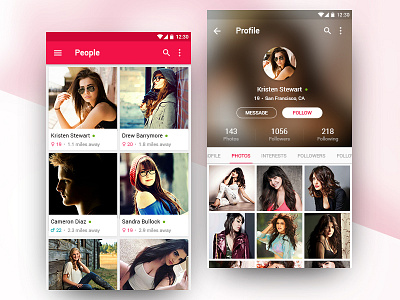 People and Profile android dating design follow girls layout list material photos profile ui ux